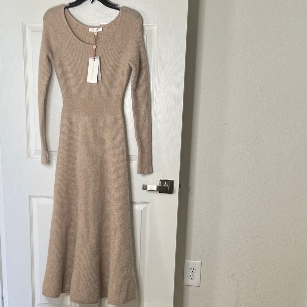 NWT LoveShackFancy Knit Ribbed Long Sleeve Soumeeka Maxi Dress baby Alpaca Blend